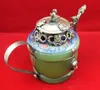 Chinese oude Tibetaanse zilveren Dragon Lion Green Jade Cloisonne Theepot Aap Deksel