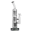 Shishas Grey Triple Arm Tree Glasbongs mit gebogenem Hals, dicke Basis, Dab Rig, 14 mm Joint Bowl Bong