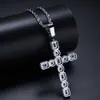 Real Gold Plated Iced Out Färgglada CZ Cubic Zirconia Cross Pendant Chain Halsband Designer Luxury Full Diamond Hip Hop Rapper Smycken Gåvor