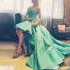 Robe de soirée verte haute et basse, en Tulle froncé et en Satin, robe de Cocktail sans bretelles, fermeture éclair au dos, robe de bal pour jeunes filles