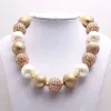 Newest Gold+Beige Color Baby Kid Chunky Necklace&Bracelet Set Fashion Bubblegum Beads Chunky Necklace Jewelry Set For Children Gilr