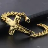Mens cadeia pulseira Crucifixo Jesus Cruz Chain Link jóias de ouro Cor de aço inoxidável religiosa alta qualidade do presente para homens