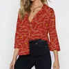 Dames Blouses Shirts Dames Ketting Print Zomer Vrije tijd Blouse Turn Down Collar Office Losse Casual Tops Blusas Chemise Femme Plus Size