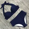 Moda-Sexy Bikini 2018 Niñas Cintura alta Bikini Push Up Traje de baño Mujer Sólido Tallas grandes Traje de baño Damas Bikini Conjunto Traje de baño rojo SO0378