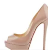 2017 Classique Marque Rouge Bas Talons Hauts Plateforme Pompes À Chaussures Nude / Noir En Cuir Verni Peep-toe Femmes Robe Sandales De Mariage Chaussures taille 34-45