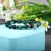 Green Cz Eye Leopard Panther Braided Bracelet with 8mm Natural Green Tiger Eye Stone Beads Bracelets Gift for Men