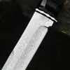 1Pcs New Damascus Tactical Knife VG10 Damascus Steel Drop Point Blade Full Tang Ebony Handle Straight Knives With Leather Sheath