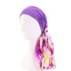 2020 Cabeça de madeira Cotton Com Chiffon Ribbon Scarf Cap pirata Hat Imprimir Para Moda Feminina New Turban Elastic poliéster Headband