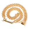 Anpassat konstteckensnitt Namn Miami Cuban Link Necklace Gold Silver Plated Luxury Micro Paled CZ Cuban Foging Chain254k