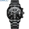 Relojes impermeables de lujo con cronógrafo para hombre de marca CRRJU, reloj de acero inoxidable de negocios negro a la moda para hombre, reloj masculino