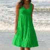 Yaz kolsuz rahat gevşek elbise kadın o boyun artı boyutu plaj tatil elbise