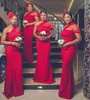 Rote Meerjungfrau Lange Brautjungfernkleider 2020 Afrikanische One Shoulder Trauzeugin Kleider Plus Size Hochzeitsgast Partykleid