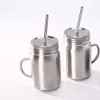 5pcs tasse à eau en acier inoxydable Mason Jar simple 700 ml 500 ml Mason tasse avec couvercle paille café bière jus tasse maçon canettes tasse à boire personnalisé LOGO