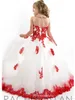 2019 Bonito Branco e Vermelho Girl's Pageant Vestidos de Alta Qualidade Tule Applique Piso-Comprimento Longo Especial Ocasião Vestido Flor Meninas Vestido