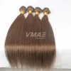 VMAE Indian Human Virgin # 8 jasnobrązowy jedwabisty prosty Weft Włosy Splot 3 Wiązki Dużo Natural Soft 10-28 Cal Grube Extensions