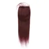 Trame di tessuto di capelli umani indiani rosso vino con chiusura serica liscia # 99J capelli umani bordeaux 3 pacchi con chiusura frontale in pizzo 4x4 4 pezzi / lotto