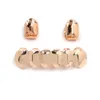 18K Real Gold Grillz Dental Mouth Fang Grills Bretels Plain Punk Hiphop Up 2 Bottom 6 Tanden Cap Cosplay Kostuum Halloween Party Rapper Lichaam Sieraden Groothandel