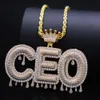 Nieuwe Merk Mode Bling Diamond English Initial Letters Crown Custom Naam Ketting Cubic Zirconia Gold Sports Rapper Mens Dames DIY Sieraden