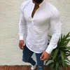 Men's New Design Solid Long Sleeve Casual Linen V Neck Shirt Male Loose Pullover Tops Clothing Pluse Size S-5XL205U