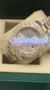 Prong set diamant montre de luxe pour hommes bi-or en acier inoxydable montre de mode étanche populaire double calendrier temps montres automatiques