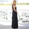 Femme solide longue Boho robe dame plage été Sundrss Maxi femmes sans manches couleur poche vestido de verano1