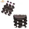 Raw Indian Virgin Human Hair Bundels met Sluiting 10A Rechte Extensions Onverwerkte Body Wave Haar Weeft met Frontale Bulk Order Vendor