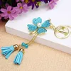 Luxury Clover Key Chains Keychains Rhinestone Flower Tassel Fashion Metal Keyring Ring Holder Car Accessories Women Girls Bag Charms Jewelry