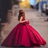 Roupas aniversário Comunhão Vestidos 2020 Burgundy vestido da menina flor Lace-Applique douradas lantejoulas Tulle Bebés Meninas bonitos do bebê Meninas