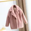 2019 Dzieci Sheep Shearling Cardigan Płaszcz Dziewczyna Grube Casual Long Jacket Teen Girl Fur Futer Warm Ubrania odzieży wierzchniej Q470