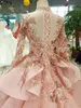 Luxury Pink 2020 Ball Gown Prom Klänningar Dubai Arabiska High Neck Långärmad Beading Aftonklänningar Formell Klänning Party Wear AbendKleider