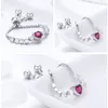 Ganzes Pink Red Crystal Love Heart Chain Link Verstellbarer Ring Schönheit Mädchen Frauen Hochzeit Engagement Jubiläumsgeburtstag S8326868