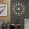 40cm 조용한 둥근 벽 시계 3D 레트로 북유럽 금속 로마 숫자 DIY 장식 벽 시계 홈 거실 바 카페 장식