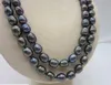 10-12MM South Sea black pearl necklace 35 "925 yellow silver gold brooch