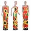 Vrouwen lange jurk zonnebloem gedrukt casual zomer mouwloze jurken vest tank rok bretels jurk party club dames strand rok nieuwe D5507