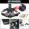 5 LED Headlamp USB Rechargable Headlamp 3 * T6 + 2 * Q5 LED Lampa LED Light Wodoodporna LED Reflektor Światła Lampa Wędkarska Użyj Lampa połowowa 18650