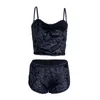 Vêtements de nuit pour femmes femmes Sexy velours deux pièces Lingerie haut court + Shorts dentelle vêtements de nuit ensembles de sous-vêtements noir rose gris