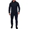 ZOGAA 2 Pieces Sets Tracksuit Men New  Autumn Winter Hooded Sweatshirt +Drawstring Pants Male Stripe Pure Color Hoodies