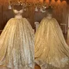 2020 Blingbling ouro lantejoulas Prom Vestidos Dubai árabe vestido de baile vestidos de noite com Sweep Train Spaghetti Strap formal do partido Segundo Vestidos