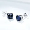 Kuololit Deep Dark Blue Natural Sapphire Gemstone Stud Earrings for Women Solid 925 Sterling Silver Round Wedding Jewelry Gift CX2329d