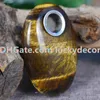 10pcs Palm Tumbled Tiger-Eye Altar Protection & Divine Calm Stone Natural Crystal Smoking Pipe Portable Tobacco Wand Oval Shape Tiger's Eye