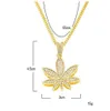 18K Gold Iced Out Maple Leaf Pendant Necklace Round Ruby Pendant Necklace Set 2pcs Jewelry Set For Men Women gifts