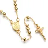 18K Gold Fashion Cross Rosary Hänge Halsband Jesus Pärlor Korsa Hip Hop Halsband