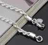 Braccialetti a catena in corda placcata argento da 4 mm per bracciale da donna da uomo