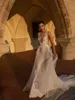 2020 New Bohemian Wedding Dresses Backless Lace Applique Illusion Beach Robe De Mariee with Sequins Beaded vestido de novia