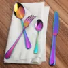 4 Pcs Stainless Steel Colorful Cutlery Set Rainbow Gold Plated Dinnerware Creative Dinner Set Fork Knife For Wedding And Hotel C18112701