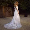 Vintage 2019 nieuwe witte trouwjurken off shoulder kant bruidsjurken geappliceerd prinses boho strand trouwjurk goedkoop