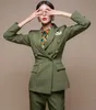 Korean Army Green Professional Women's Autumn and Winter Office Lady Western British Style Fashion Two Piece Jacket+Pants