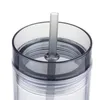 Sıska Akrilik Tumbler Kapaklı ve Straw 480 ml Çift Duvar Şeffaf Plastik Bardak düz su şişesi Akrilik seyahat kupa 7 renkler