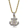 Ciondolo ghiacciato Catene Hip Hop Bling Gioielli da uomo Collana di design di lusso Mens Pendenti con catena di diamanti Anchor Timone Croce Rapper 305W