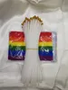 14 * 21 cm gay pride Piccola bandiera nazionale arcobaleno sventolando bandiere con pennoni in plastica per la decorazione della parata sportiva 721